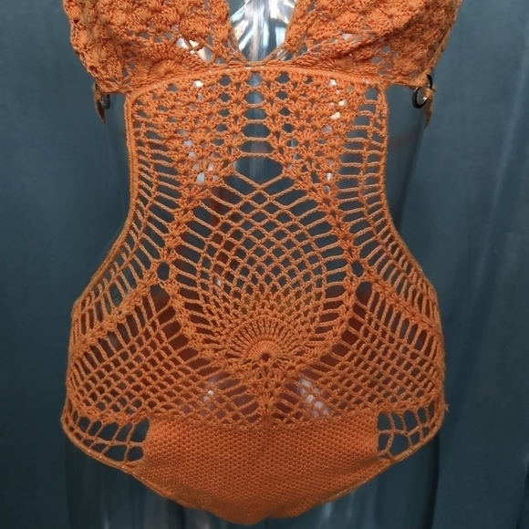 Vintage Crochet Knit Swimsuit Tankini with Cutouts - Picture 3 of 8